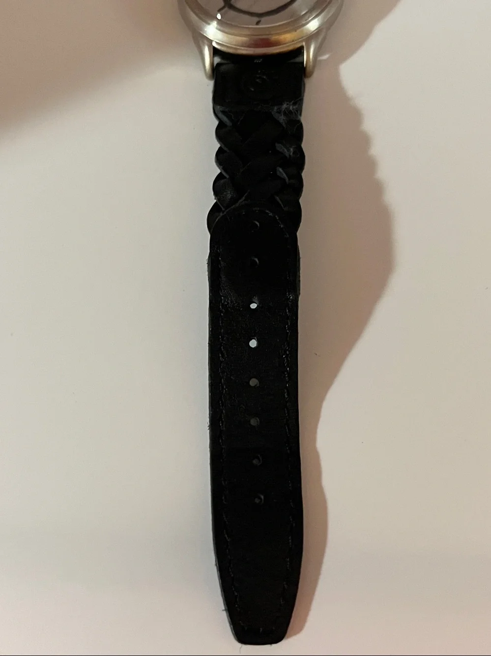 Ferco Indiglo Black Braided Leather Strap Watch with Silver Case and White Dial